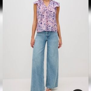 Rails Karysa Pink Ikat Flutter Sleeve Cotton Top Blouse V‑Neck Boho